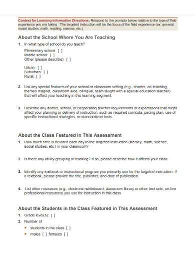 Context for Learning Information Template